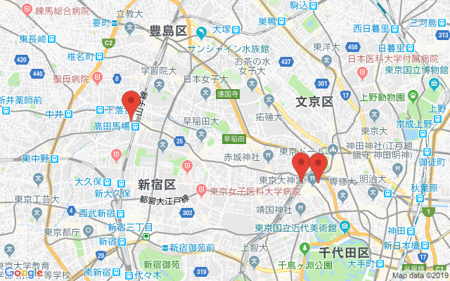 早稲田の保険相談窓口のマップ